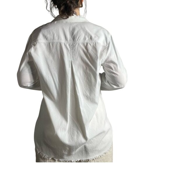 Cloth & Stone for Anthropologie White Long Sleeve Fringed Hem Blouse XS - Picture 2 of 10